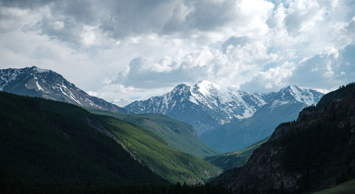 Scenic view of snowcapped mountains against sky