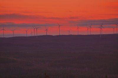 Scenic view of field against orange sky