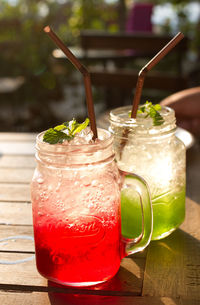 Close-up of drinks on table