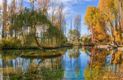 Reflection of trees in lake against sky during autumn