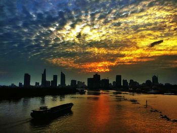 City skyline at sunset