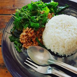 High angle view of food in plate