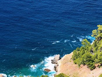 High angle view of rocks on beach