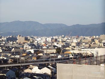 High angle view of town against sky