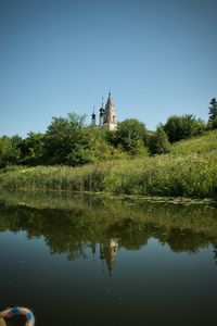 Scenic view of lake against clear sky