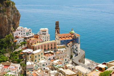 High angle view of buildings in city