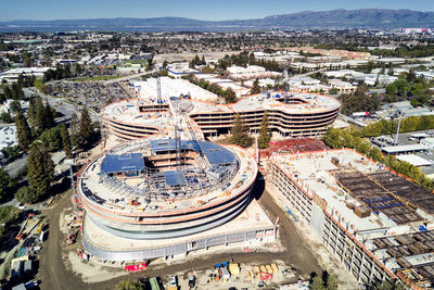 High angle view of crowd outside building