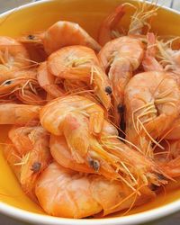 High angle view of prawns in bowl