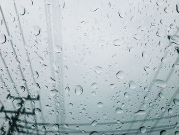 Full frame shot of wet glass window during rainy season