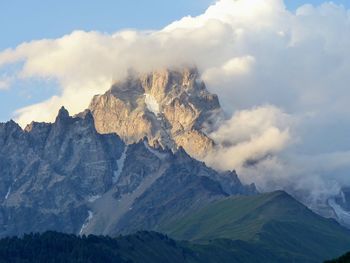 Panoramic view of snowcapped mountains against sky