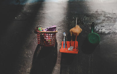 High angle view of toys on table