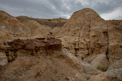 Rock formations on landscape against sky