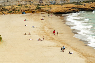 High angle view of people on beach