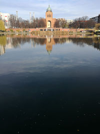 Reflection of buildings in lake