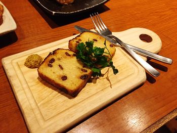 Close-up of served food on table