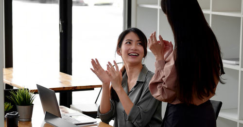 Woman working on table
