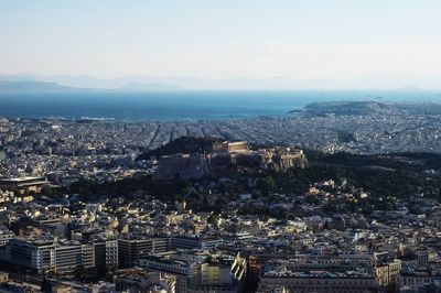 High angle view of city against sky