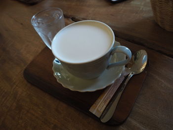 High angle view of coffee on table