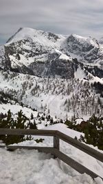 Scenic view of snow covered mountains