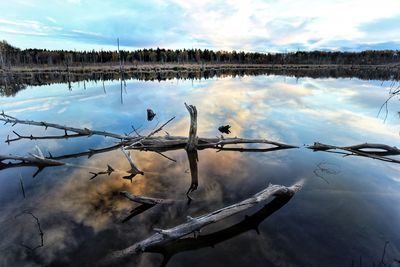 Scenic view of lake against sky during winter