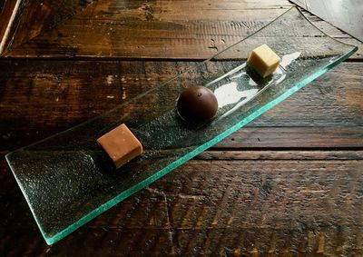 High angle view of fruits on table