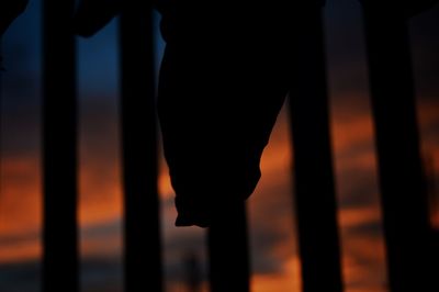 Close-up of silhouette leaf at sunset