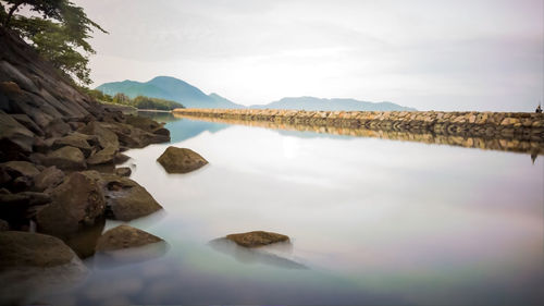 Scenic view of lake against sky