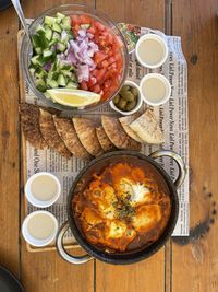 High angle view of food on table