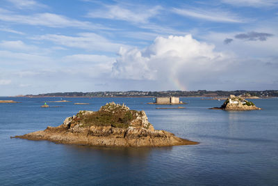 The roc'h gored, louet island and chateau du taureau located in the bay of morlaix in finistere.