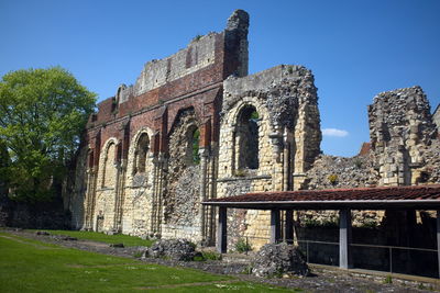 Low angle view of old building against sky