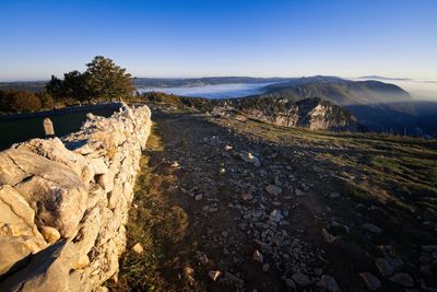 Scenic view of mountains against clear sky