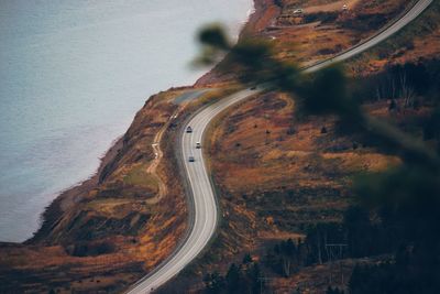 High angle view of cars on road