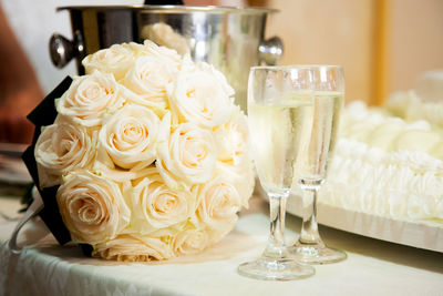 Close-up of rose bouquet on table