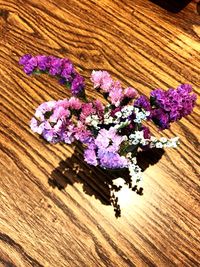 Close-up of purple flowers on table