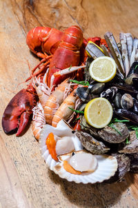 High angle view of fruits on table