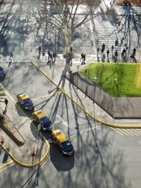 High angle view of people on city street