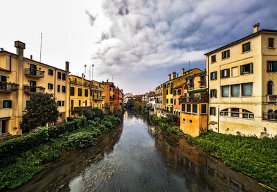 Piovego canal with colored houses panorama in veneto, padova, italy