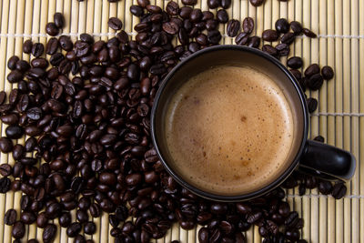 High angle view of coffee beans on table