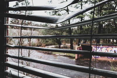 Close-up of railing on railroad track