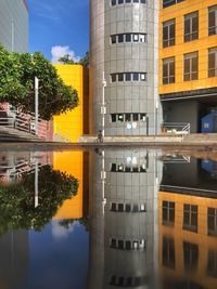 Reflection of building in water