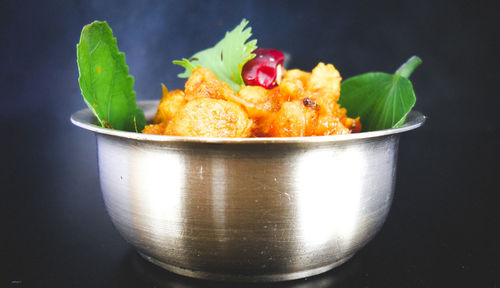 Close-up of burger in bowl on table