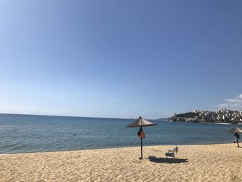 Scenic view of beach against clear sky