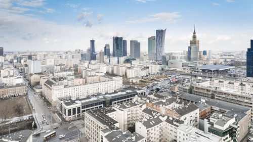 High angle view of buildings in city