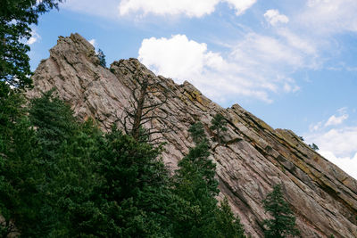 Low angle view of rocky mountain against sky