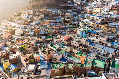 High angle view of buildings in city