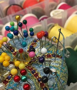 Close-up of multi colored pins