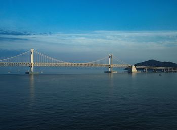 View of suspension bridge over sea