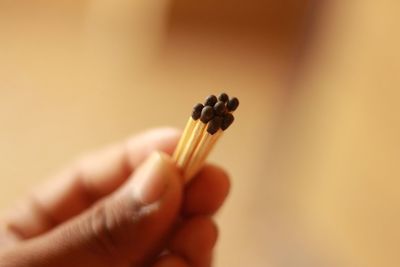 Close-up of hand holding matchsticks