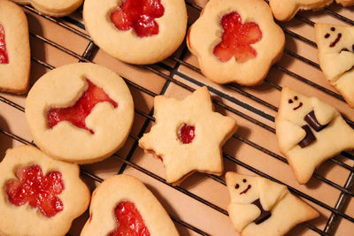 High angle view of cookies