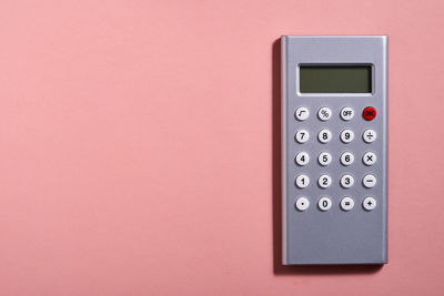 High angle view of calculator on table